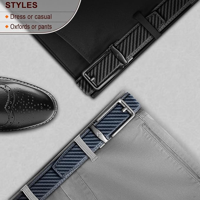 BULLIANT Men Ratchet Belt 2 Pack, Click Sliding Leather Belt Adjustable for Gift Men Dress Casual Jeans 1 3/8,Cut for Fit