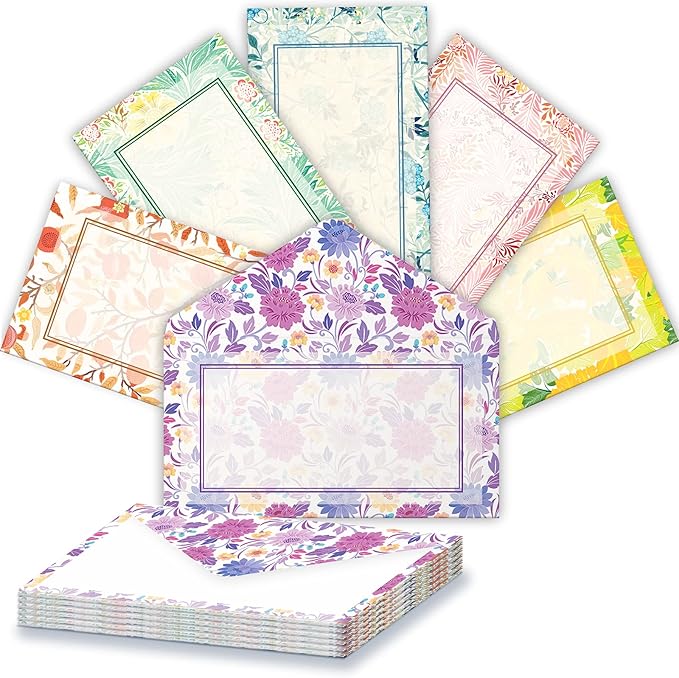 72 Pieces Stationery Set (48 Sheets paper & 24 Pcs Envelopes) 8.5 x 11 In, Vintage Morris Floral Thick Writing Stationary, Both Sides Lined, Girls Kids Birthday Party Invitations Gift Love Letter