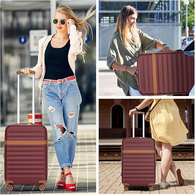 Kono Airline Approved Carry On Luggage 22x14x9 inches, with TSA Lock, 20 Inch Expandable Lightweight Hardshell Suitcase (Burgundy, Suitable for 1-3 Days of Travel)
