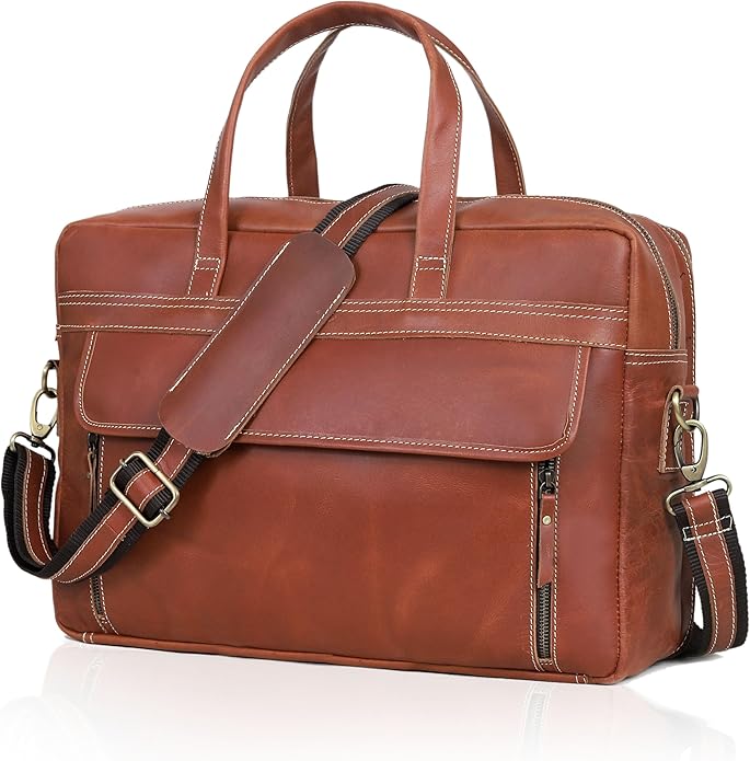 HLC 18 Inch Full Grain Leather Briefcase messenger shoulder bags for men and women