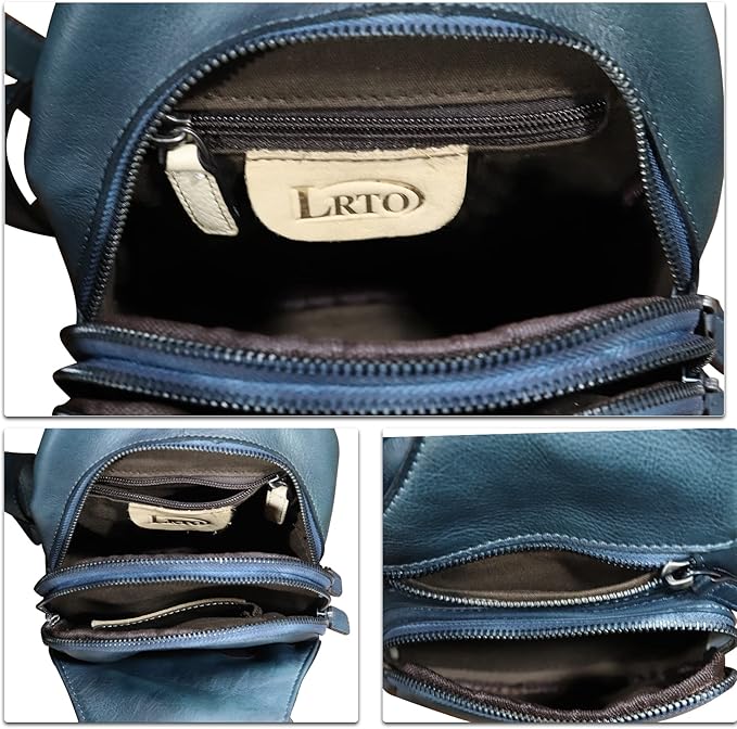 Genuine Leather Sling Bag Crossbody Purse Handmade Hiking Daypack Motorcycle Bag Retro Shoulder Backpack Vintage Chest Bag (NavyBlue)