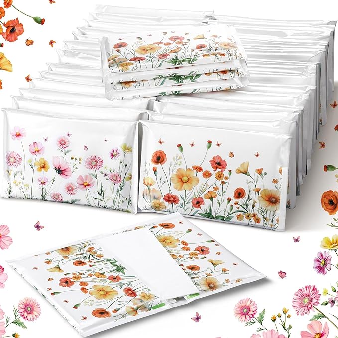 50 Pack Summer Flower Pocket Tissues Individual Packs Floral Pocket Facial Bulk 3 Ply Wildflower Wallet Travel Tissues for Summer Fall Wedding Party Supplies