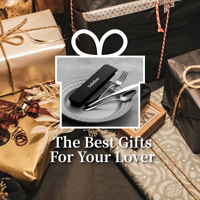 4-Piece Travel Set with Case - Portable Silverware Utensils - Stainless Steel Reusable Flatware - Cutlery Set for Camping, Picnic, Hiking, Office - Dishwasher Safe