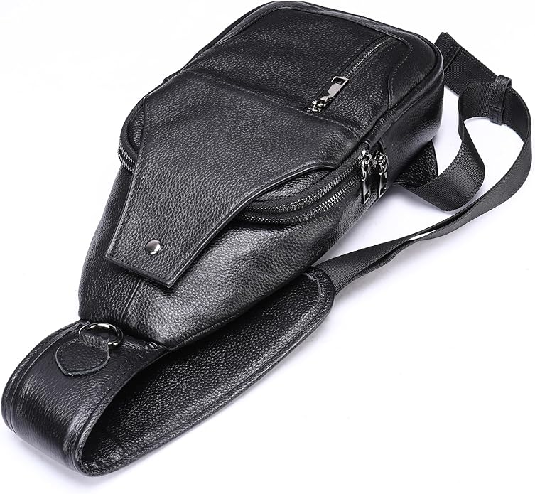 LUKZIJAES Genuine Leather Sling Bag for Men