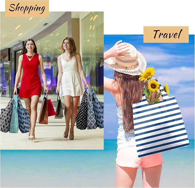 BeeGreen Grocery Bags | Reusable Gift Bags, Large Tote for Women & Foldable Beach Bag - 6 Pack Reusable Bag With Handles | Collapsible Cute Cloth Storage for Market, Holiday & Shopping | Washable