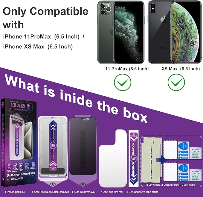 CHISHA 2-Pack Matte Privacy Screen Protector for iPhone 11 Pro Max and iPhon XS MAX 6.5-Inch, Auto Dust Removal, No Bubbles,Anti-Spy Tempered Glass Film, Easy Installation