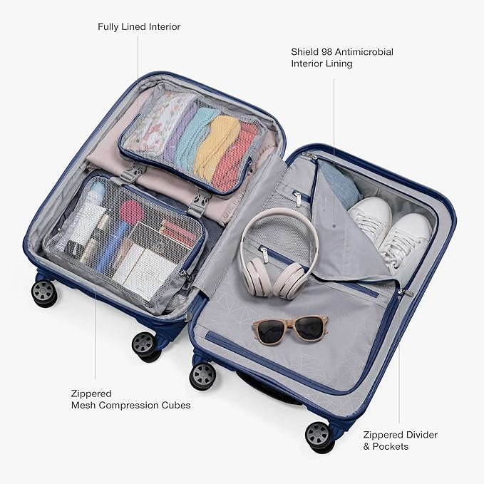 Traveler's Choice Pagosa Indestructible Hardshell Expandable Spinner Luggage, Navy, 22-Inch Carry-on