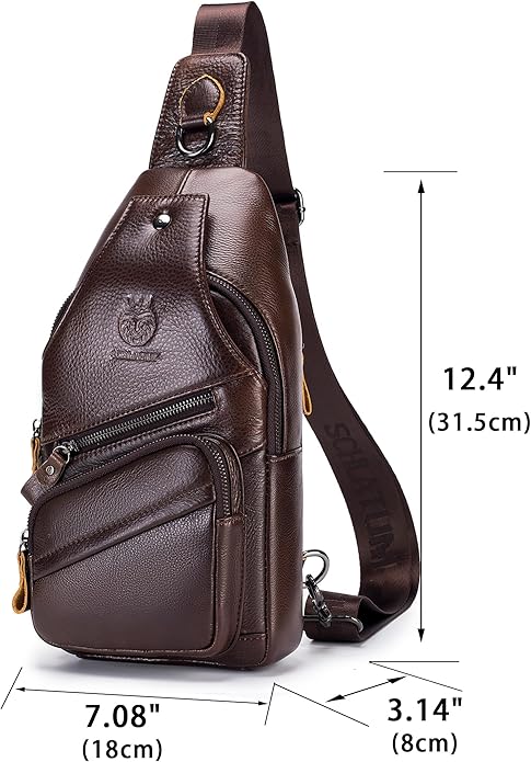 LUKZIJAES Genuine Leather Sling Bag for Men