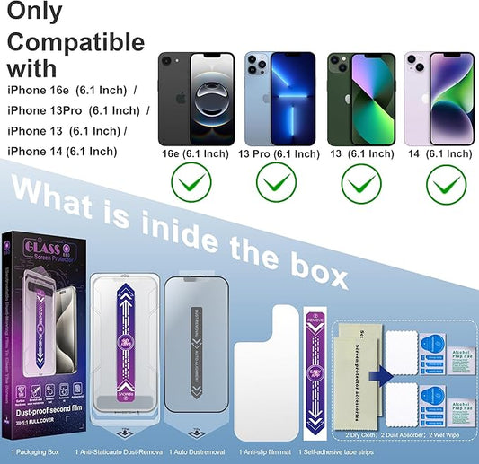 2 Pack Anti Blue Light Matte Screen Protector for iPhone 16e and iPhone 14 and iPhone 13 and iPhone 13 Pro 6.1-Inch Auto Dust Removal, No Bubbles, Tempered Glass Film, Easy Installation