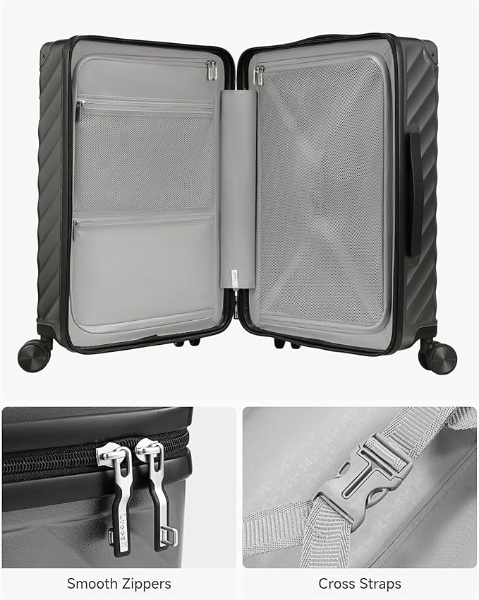 LUGGEX Luggage with Spinner Wheels, Polycarbonate Hard Shell Suitcase, Carry On 21 Inch, Charcoal Metallic
