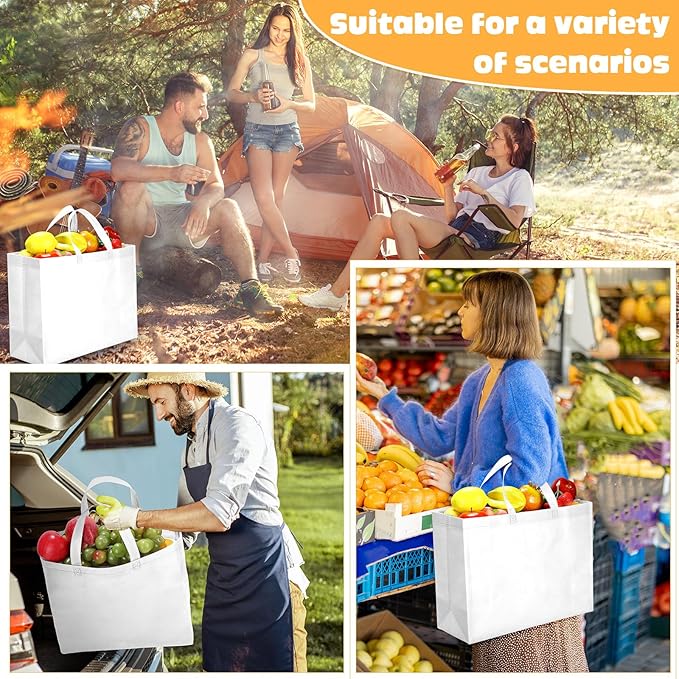 Windyun Reusable Grocery Bags Large Non Woven Shopping Bags with Handles Foldable Portable Tote Bulk, 16x6x12 Inch