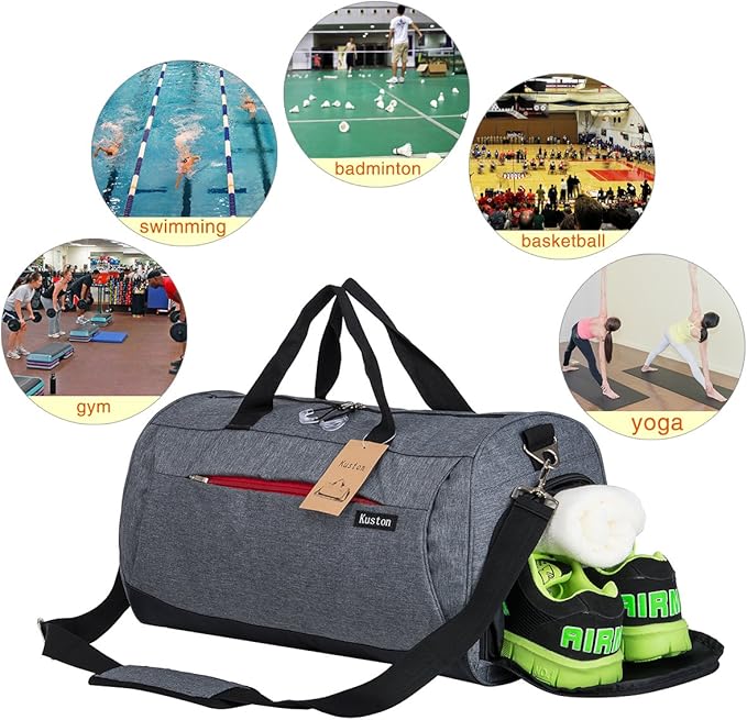 Kuston Sports Small Gym Bag for Men and Women Travel Duffel Bag Workout Bag with Shoes Compartment&Wet Pocket