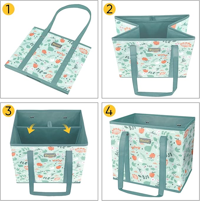 BALEINE 3Pk Reusable Grocery Bags, Foldable Shopping Bags for Groceries with Reinforced Bottom & Handles (Spring Stroll)