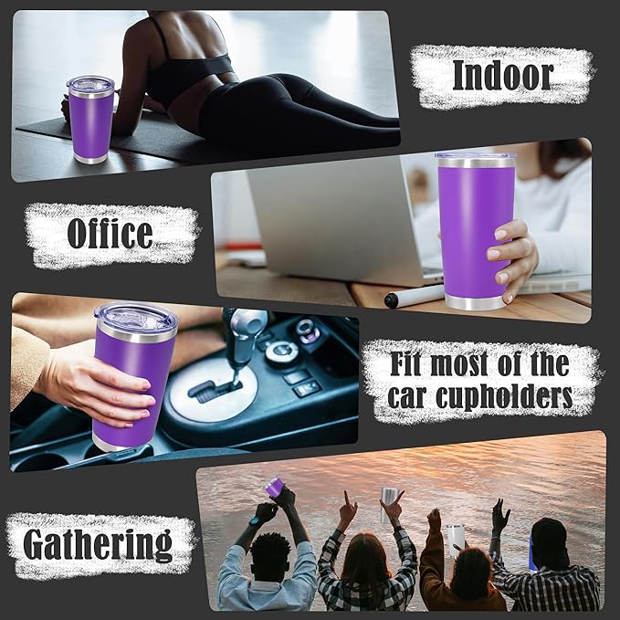 20 oz Tumbler Coffee Tavel Tumblers Bulk with Lid Stainless Steel Double Wall Vacuum Insulated Mug Powder Coated Cups fit Car Cupholder for Hot and Cold - Purple, 12Pack