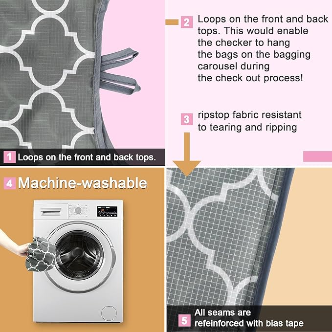 BeeGreen Reusable Gift Bags with Handles Geometry Design -Reusable Grocery Bags Pack of 6 Foldable Totes for Women - Machine Washable Polyester Shopping Bags for Women Travel (Collapsible)