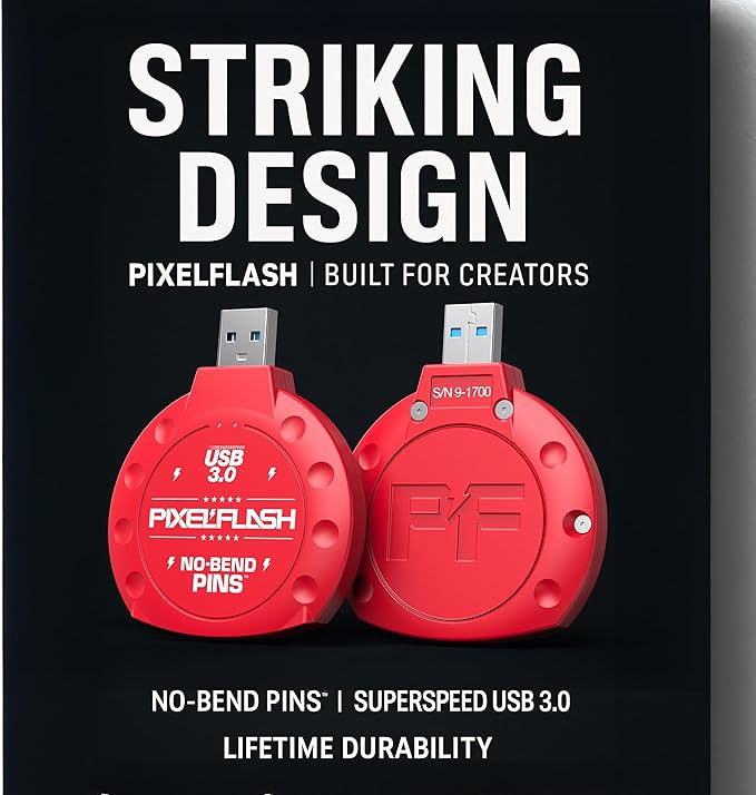 PixelFlash CF Card Reader (Red) - Compact Flash Memory Card Adapter with USB 3.0, 5GB/s File Transfer, No-Bend Pins, Supports UDMA-7, Anti-Slip & Anti-Scratch, Compatible with Most Brands & OS