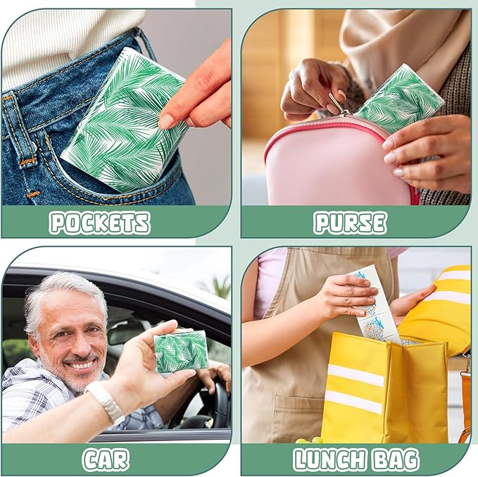Therwen 100 Pack Pocket Tissues Travel Packs Bulk 1000 Sheet Mini Tissues Bulk 3 Ply Small Travel Size Paper Individual Pocket Size (Palm Theme)