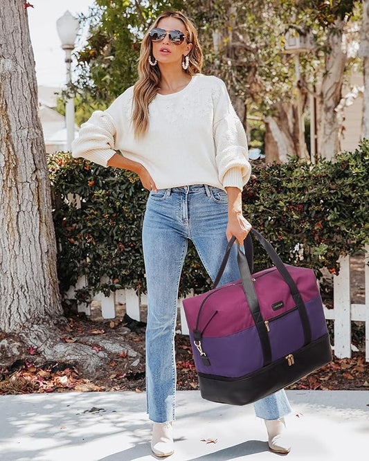 LOVEVOOK Weekender Bag, Large Travel Duffel Bag for Women with 2 Packing Cubes, Carry on Overnight Bag with Shoe Compartment, Mom Hospital Bags for Labor and Delivery