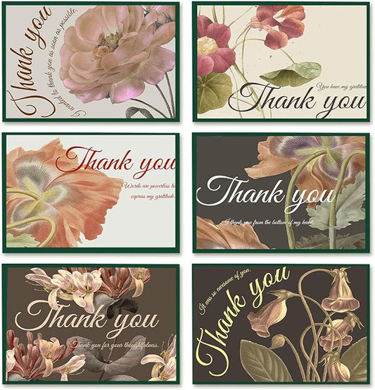 qiqee Palm Flower Thank You Cards 24 Greeting Gift Cards for Handwritten Messages 4x6 Inch Thank You Notes (24pcs Envelopes)