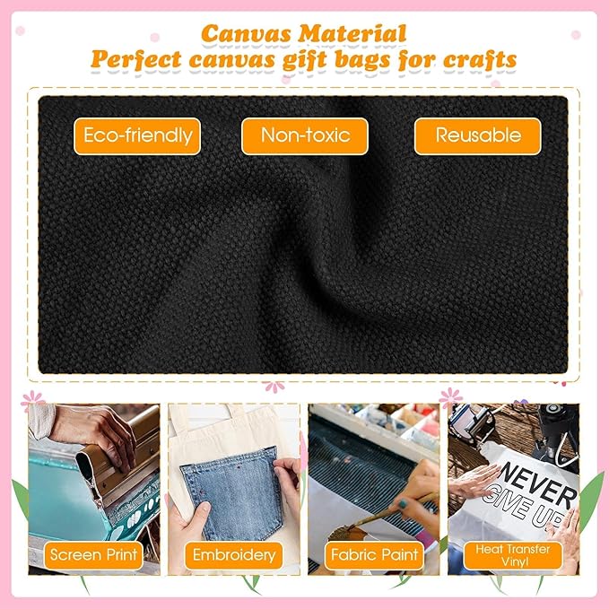 Amylove 24 Pcs Mini Tote Bag Sublimation Blank Canvas Tote Bags Reusable Grocery Luggage DIY Sack Goody for Party Even (10 x 10 Inch,Black)