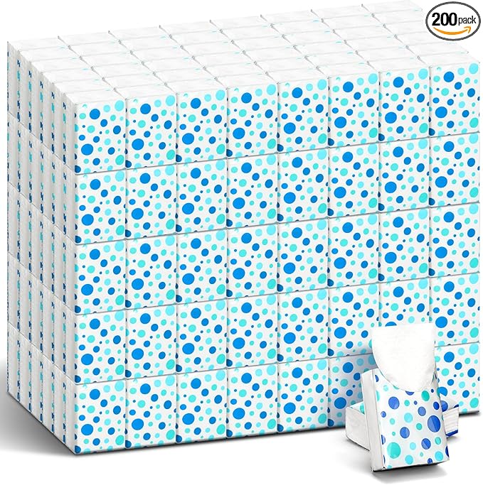 Honoson 200 Pack Tissues Travel Packs Bulk 2000 Sheet Small Pocket Individual Tissues Bulk 3 Ply Small Tissue Packs for Office Car Travel Daily Use(Dot)