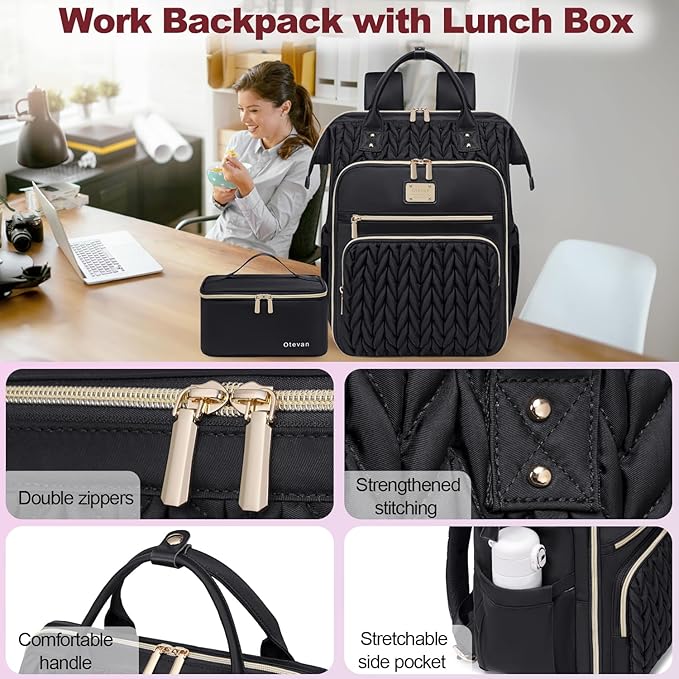 Lunch Backpack for Women, 15.6 inch Laptop Backpacks for Womens, Work Backpacks with Lunchbox,Insulated Back pack Cooler,Teacher Nurse Travel Backpack for Women