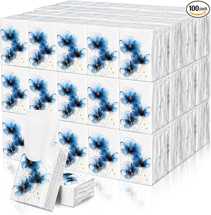 Therwen 100 Pack Pocket Tissues Travel Packs Bulk 1000 Sheet Mini Tissues Bulk 3 Ply Small Travel Size Paper Individual Pocket Size (Elegant)
