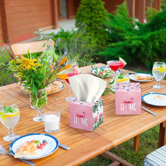 12 Pack Summer Flamingo Facial Tissues Cube Face Boxes 600 Sheets 3 Ply Small Pink Flamingo Square Tissues Bulk for Summer Tropical Hawaii Car Bedroom Party Supplies