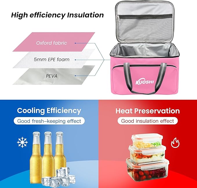 Insulated Lunch Bag for Men & Women-25L Leakproof Cooler Bag with Adjustable Strap, Large Reusable Lunch Box for Office, Beach, Picnic & Travel