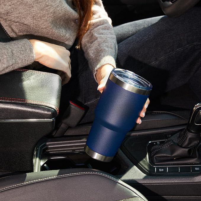 MEWAY 30oz Insulated Tumbler With Lids and Straws,Stainless Steel Double Vacuum Coffee Tumbler Cup, Brush, Durable Powder Coated Coffee Cup for Cold & Hot Drinks, Office, Travel(Navy,12 PACK)