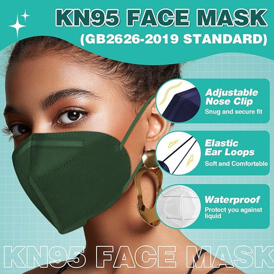 XDX KN95 Face Masks, 100 Packs Individually Wrapped Multicolor Face Masks for Men and Women, 5 Layers Comfortable Masks Disposable, Filter Efficiency ≥95%