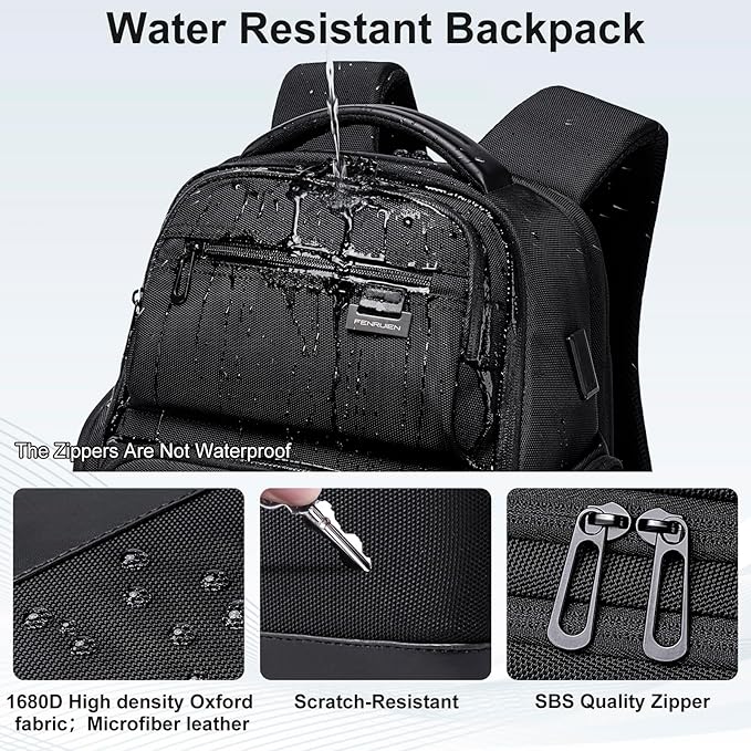 FENRUIEN Business Travel Backpack for Men,Large Capacity Laptop Backpack with USB Charging Port,Multifunctional Water Resistant Expandable Black Bag Fits 15.6 Inch computer