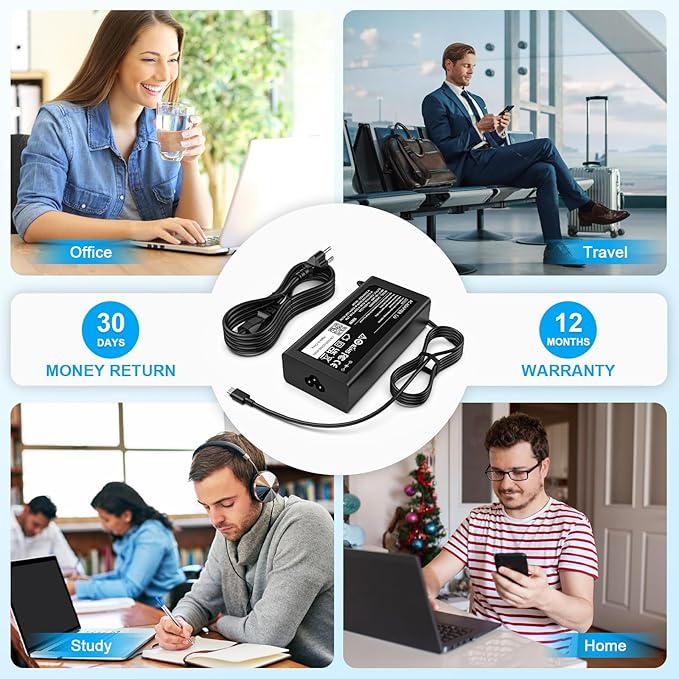 100W USB C Charger Compatible with Lenovo Thinkpad Carbon X1, Thinkbook Yoga and More Series Power Supply Cord