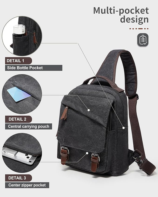 Messenger bag for Men,Small Sling Crossbody Backpack Shoulder Bag for Men Women,canvas Strap Backpack Sling Bag
