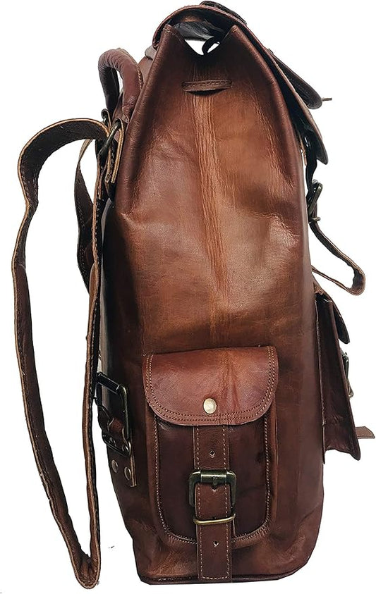 16'' Genuine Leather Vintage Handmade Casual Messenger Laptop Backpack Travel Rucksack Bag