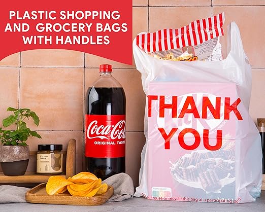 Grocery Plastic Bags White (11"x6"x21") Store Bags 300 Count