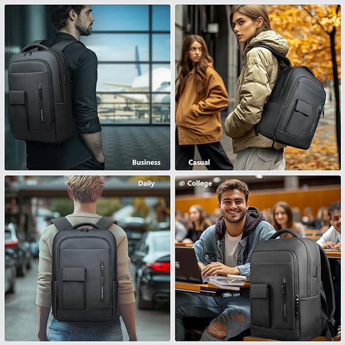 Laptop Backpack for Men, 16 Inch Travel Business Backpack with USB Charging Port, Anti Theft Commuter Work backpack, Water Resistant Computer Bag Bookbag for College Weekender, Black