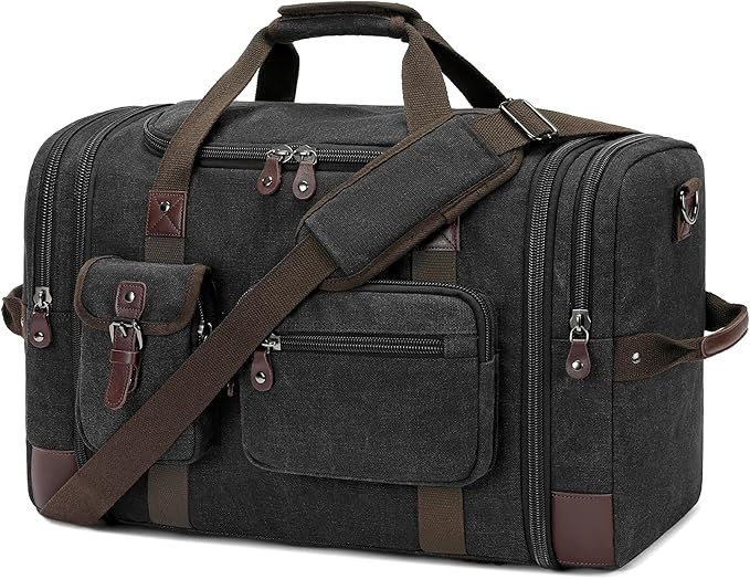 Travel Duffle Bag for Men, Duffle Bag for Travel, Heavy Duty Canvas Duffle, Carryon Bags for Airplanes, Expandable Vintage Overnight Luggage Weekender Bag, Waterproof Anti-tear Travel Bag