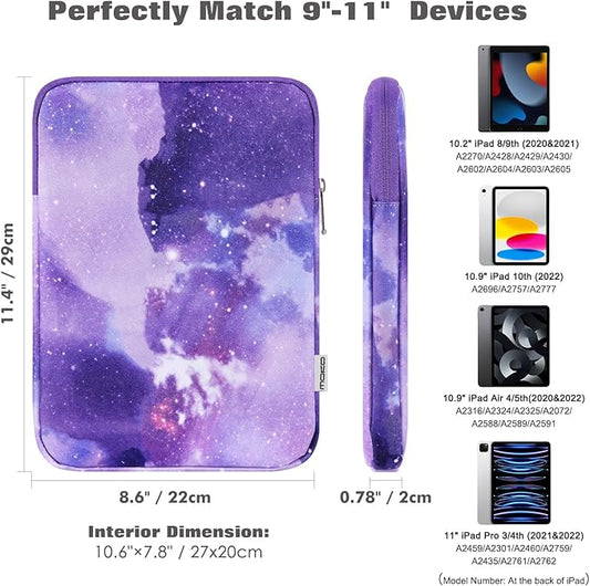 MoKo 9-11 Inch Tablet Sleeve Bag Carrying Case Fits iPad air 5 10.9" 2022, iPad Pro 11 M2 2022-2018, iPad 10th 10.9,iPad 9/8/7th Gen 10.2,iPad Air 4 10.9/Air 3 10.5,Tab S8/S9 11", Purple Starry Sky
