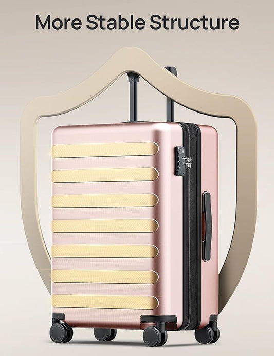 NINETYGO Luggage Sets 2 Piece, Carry On Luggage Airline Approved, Large Checked Luggage with Smooth Spinner Wheels, Expandable, Hard Shell PC Suitcase Sets, TSA Approved, 20in/28in (Pink, Rhine Max)