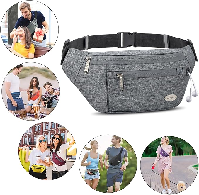 Entchin Fanny Pack for Women Men,Crossbody Belt Bag with 4-Zipper Pockets,Adjustable Waist Bag Pack,One of the Most Popular Travel Essential Gifts for Walking,Traveling,Cycling