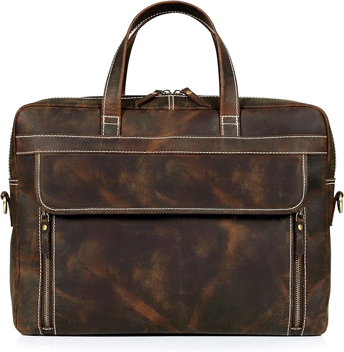 HLC 18 Inch Full Grain Leather Briefcase messenger shoulder bags for men and women
