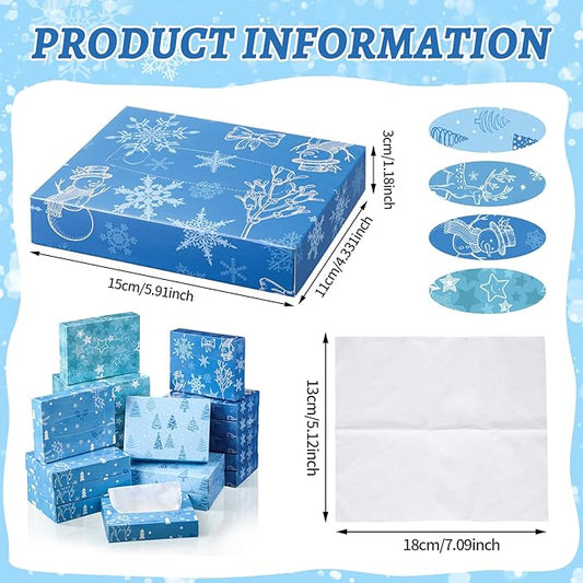 24 Packs Small Boxes of Tissues Flower Car Facial Tissue Boxes Disposable Tissue Packs Cube Facial Tissues 2 Ply 960 Sheets for Holiday Party Bathroom Office Floral Home Decor(Winter)