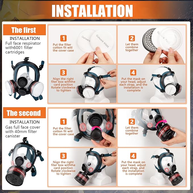 Full face Respirator Mask - Gas Masks Survival Nuclear and Chemical with Activated Carbon Filter for Chemical Dust