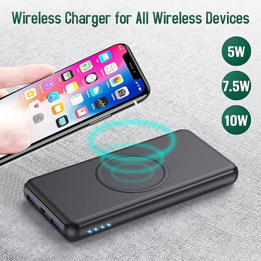 Wireless Portable Charger Power Bank, 26800mAh 10W Fast Wireless Charging 18W PD QC 3.0 USB-C Power Bank, 4 Output & Dual Input External Battery Pack Compatible with iPhone 16/15/14/13/12,Android etc