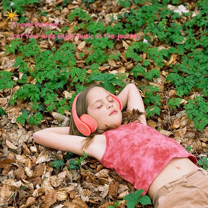 Headphones Kids Bluetooth 5.4 Wireless Play Time 68H Safe Volume Limit 85/94dB Over-Ear Foldable Headset,Fast Charging,with Aux Cord Built-in Mic for Toddler Child Pad Study Tablet Coral