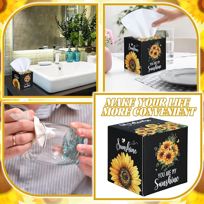 12 Pack Summer Sunflower Facial Tissues Cube Boxes 600 Sheets 3 Ply Small Square Face Tissues Bulk for Summer Car Bedroom Supplies