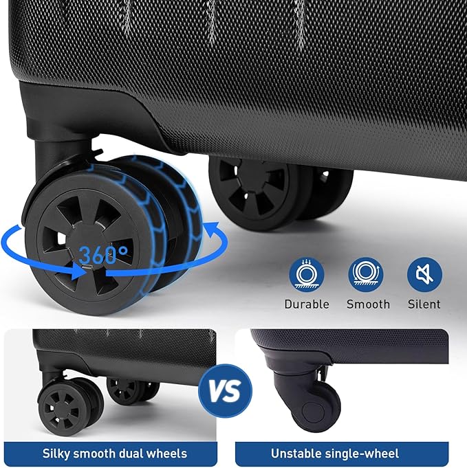 KYME Suitcase Hardshell With Double Spinner Wheels, PC+ABS TSA Lock Travel Luggage (Black, 20" Carry On)