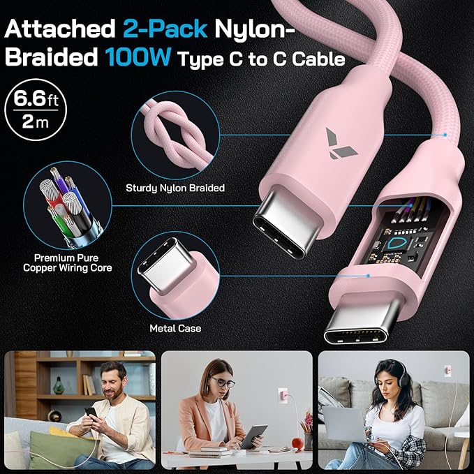 45W Super Fast Charger USB C, 45 Watt Type-C Android Phone Charger Fast Charging Block with 6.6FT Type C Cords for Samsung Galaxy S25 Ultra/S24 Ultra/S24+/S23 Ultra/S22 Plus/S20, Tab S9/S8 Ultra(Pink)