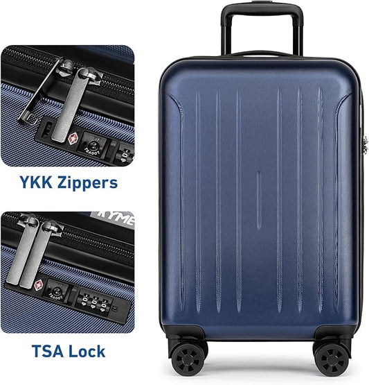 KYME Suitcase Hardshell With Double Spinner Wheels, PC+ABS TSA Lock Travel Luggage (Navy Blue, 20" Carry On)